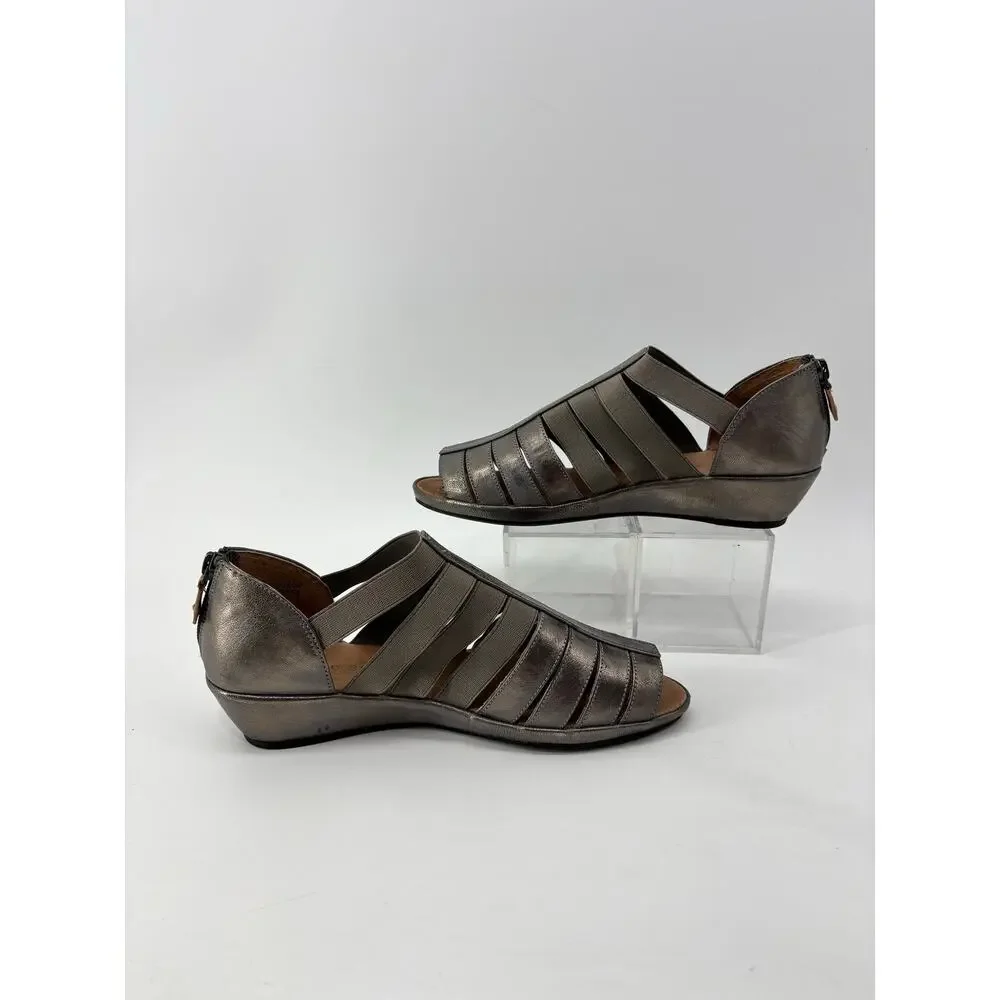 Gentle Souls Womens Size 7.5 Lana Metallic Sandals Wedge Elastic